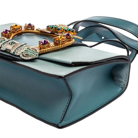 Miu Miu Madras Leather Crystal Embellished Buckle Flap Shoulder Bag For Sale At 1stdibs