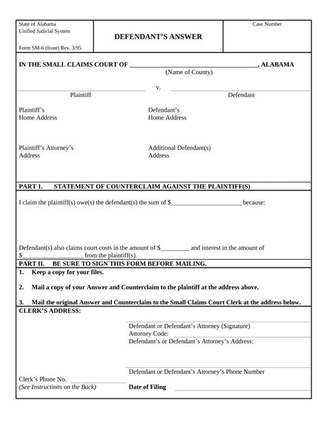 Alabama Counterclaim Doc Template Pdffiller