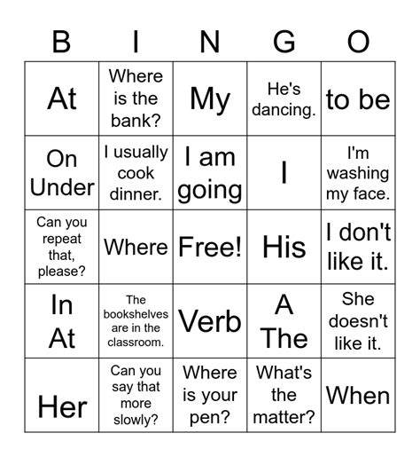 Grammar Bingo Card