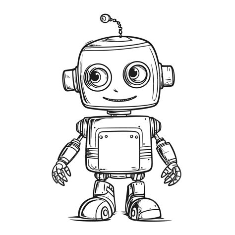 Cartoon Robot Coloring Black And White Drawing Outline Sketch Vector