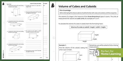 Volume Of Cubes And Cuboids Home Learning KS3 Maths