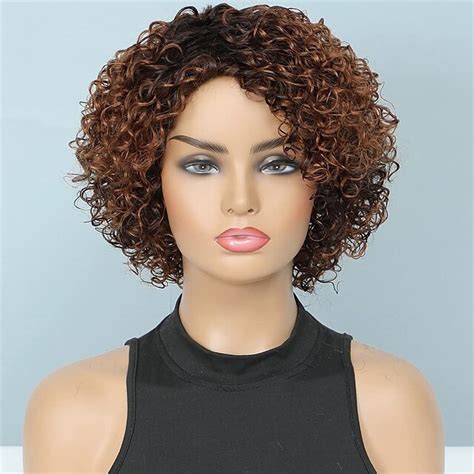 Ombre Short Curly Human Hair Wigs For Black Women Short Curly Wigs