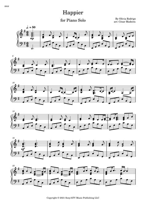 Happier arr César Madeira by Olivia Rodrigo Sheet Music for Piano