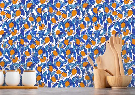 Painted Orange Leaf Wallpaper | Removable Wallpaper | Peel And Stick