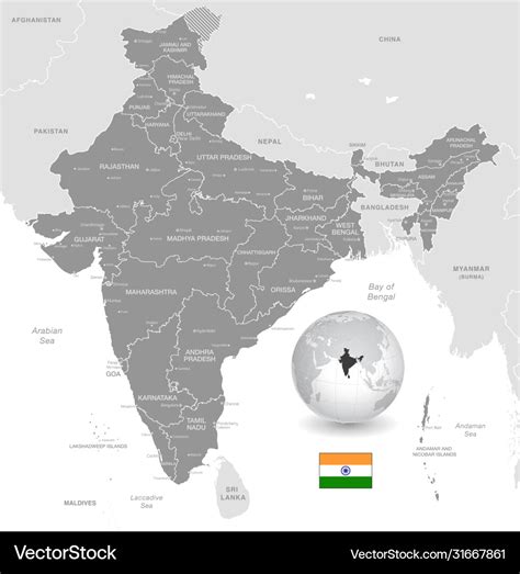 Grey Political Map India Royalty Free Vector Image