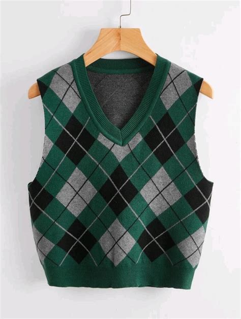 Green Argyle Sweater Vest Womens Fashion Tops Sleeveless On Carousell