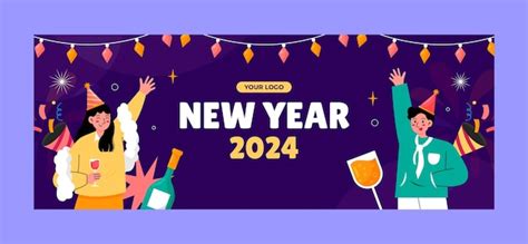 2024 年の新年のお祝いのためのソーシャル メディア カバー テンプレート 無料のベクター