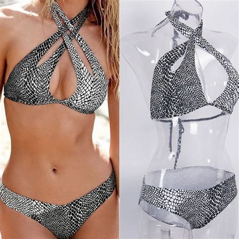 Sexy Swimwear Cross Hanging Neck Bikini Women Push Up Bikini Set Padded Bandage Beach Swimsuit