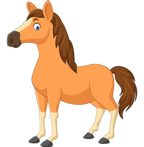 Cavalo Marrom Dos Desenhos Animados Isolado No Branco Vetor Premium