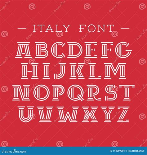 Italy Font Vector Alphabet With Latin Letters Stock Illustration