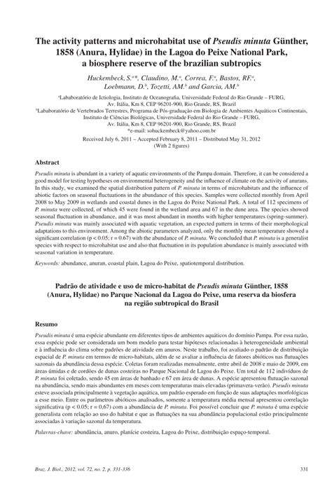 Pdf The Activity Patterns And Microhabitat Use Of Pseudis Minuta