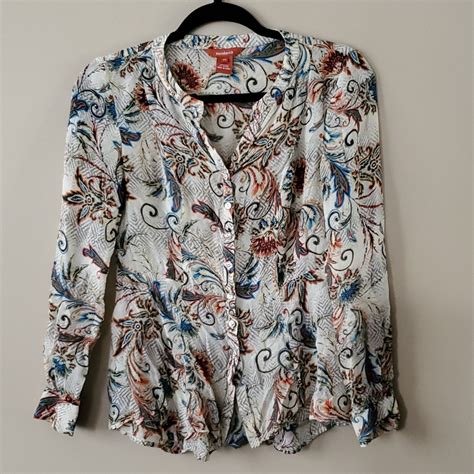 Sundance Floral Paisley Silk Sheer Button Down Blouse Gem