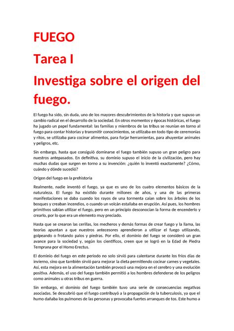 Origen del fuego Orígenes FUEGO Tarea I Investiga sobre el origen