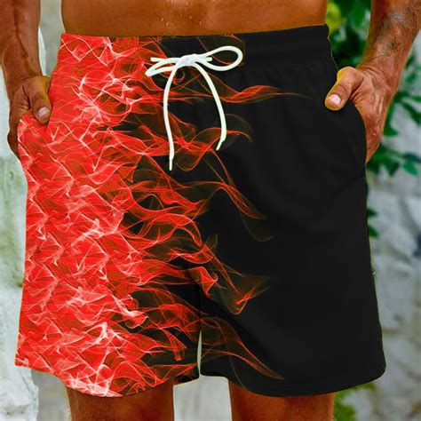 Cllios Mens Swim Trunks 2024 Big And Tall Novelty 3d Flame Printed