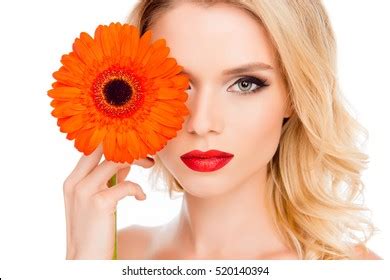 Sensual Sexy Blonde Holding Flower Near Stock Photo Shutterstock