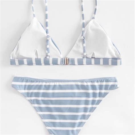 Swim Nwt Baby Blue Striped Triangle Bikini Set Poshmark