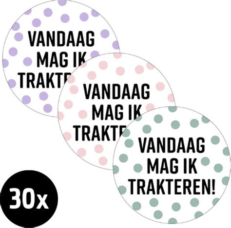 30x Sluitsticker Vandaag Mag Ik Trakteren Assorti 3 Kleuren 40 Mm