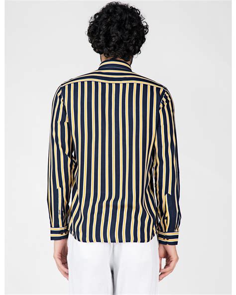 Yellow And Blue Striped Casual Shirt By Green Hill The Secret Label