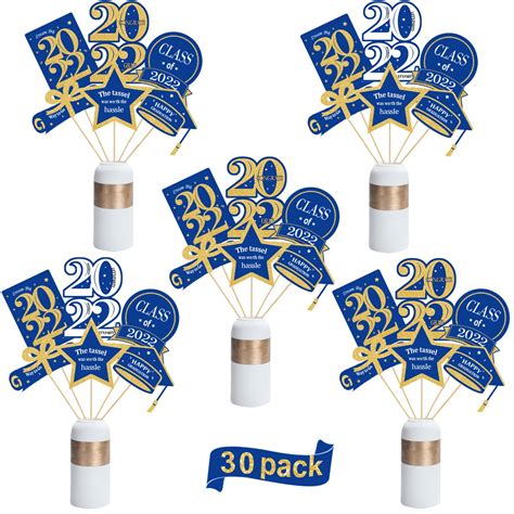 Buy Graduation Decorations 2022 30 Pack Blue And Gold Grad Centerpiece