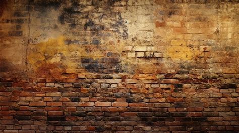 The Brick Wall Is Painted Yellow And Rustic Background Antique Brick