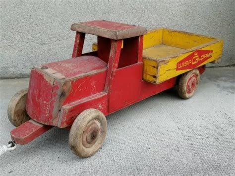 Ancien Camion Benne Jouet Tirer Wisa Gloria Bois Wood Toy Switzerland