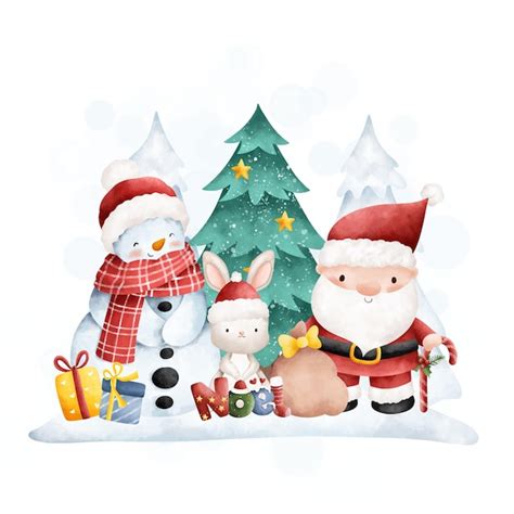 Cart O De Natal De Ilustra O Aquarela Presente De Boneco De Neve