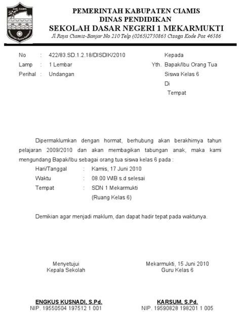 Contoh Surat Undangan Resmi Sekolah Coretan