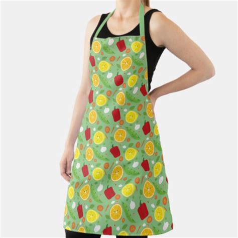 Smiling Fruit Vegetable Green Cartoon Pattern Apron Zazzle