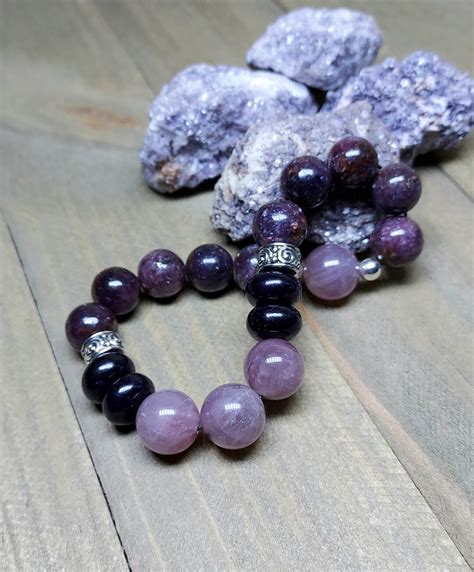 Iolite And Lepidolite Bracelet With Sugilite Jade Stretchy Dark