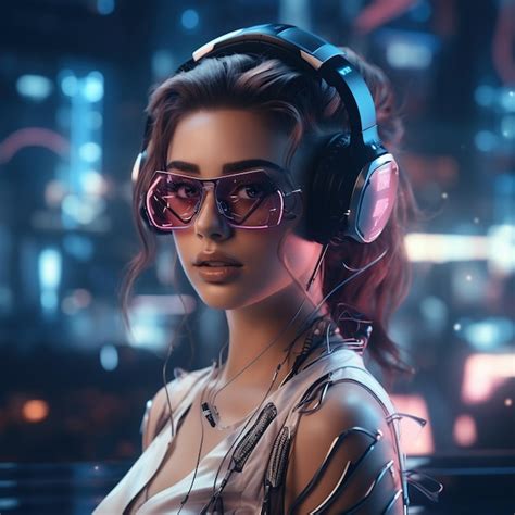 Premium AI Image Cyberpunk Woman Portrait Futuristic Neon Style