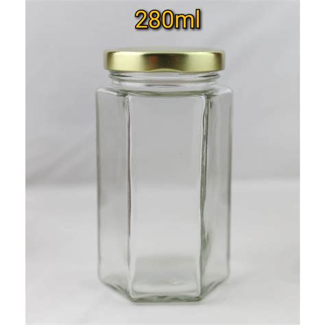 40pcs 280ml Hexagon Glass Jar Botol Sambal Food Jar Botol Kaca