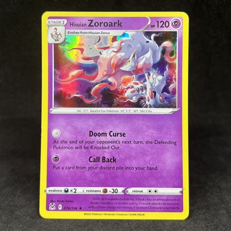 Pokemon TCG Hisuian Zoroark Holo Rare 076 196 2022 Sword Shield Lost