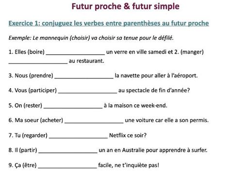 Futur Simple Et Futur Proche Exercices