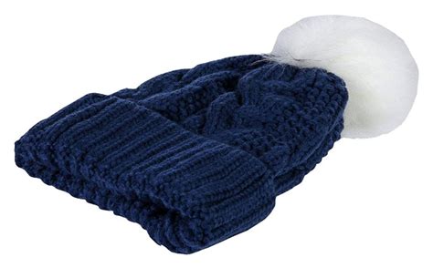 Yacht Smith Women S Navy Cable Knit Pom Pom Beanie Hat Winter