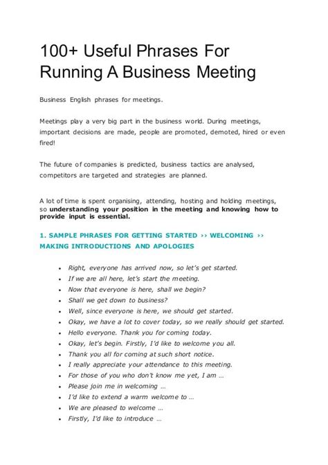 100 Useful Phrases For Running A Business Meeting