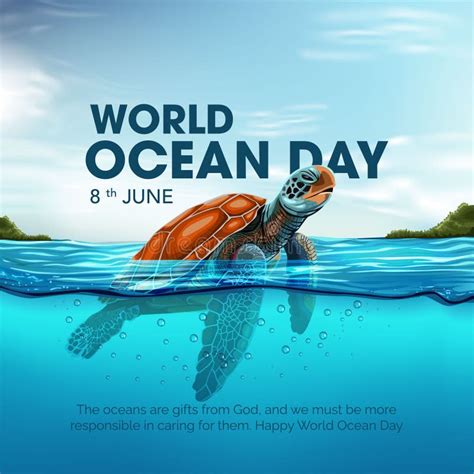 Save Our Oceans World Oceans Day Design With Turtle Stock Vector