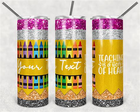 Teacher Glitter Crayon Tumbler 20oz Skinny Tapered And Etsy