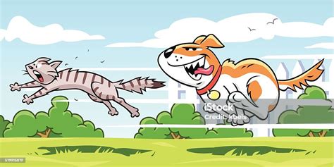 Dog Chasing Cat Stock Illustration - Download Image Now - Domestic Cat ...