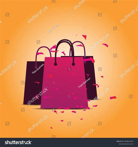 Vector Purple Shopping Bag Flying Confetti Stock Vector Royalty Free