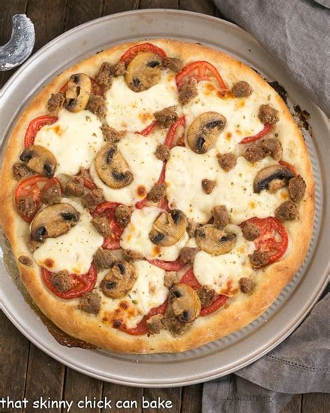 Homemade Sausage Mushroom Pizza That Skinny Chick Can Bake