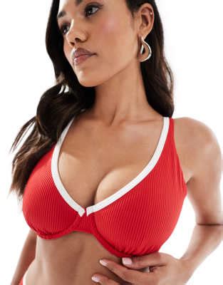 Top De Bikini Rojo Escotado Con Aros De Hollister Curvy Parte De Un Conjunto ASOS