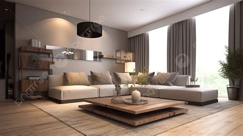 Contemporary Living Room With Modern Furniture And Wooden Decor D