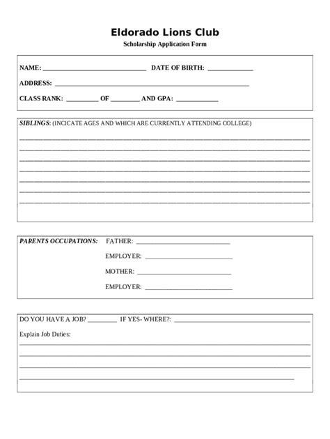 Lions Club Scholarship Application Doc Template Pdffiller