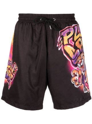 Plein Sport Logo Print Swim Shorts Farfetch