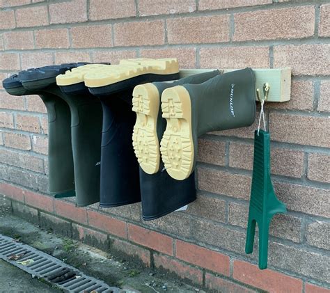 Wall Mounted Welly Boot Rack Wooden Wellington Holder Outdoor Shoe