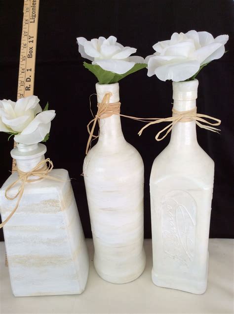 Set three bottles in white. Flowers shown. | Flower show, Bottles decoration, Etsy