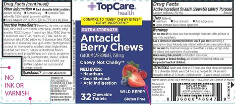 Topcare Wild Berry Antacid Chews Calcium Carbonate Tablet Chewable