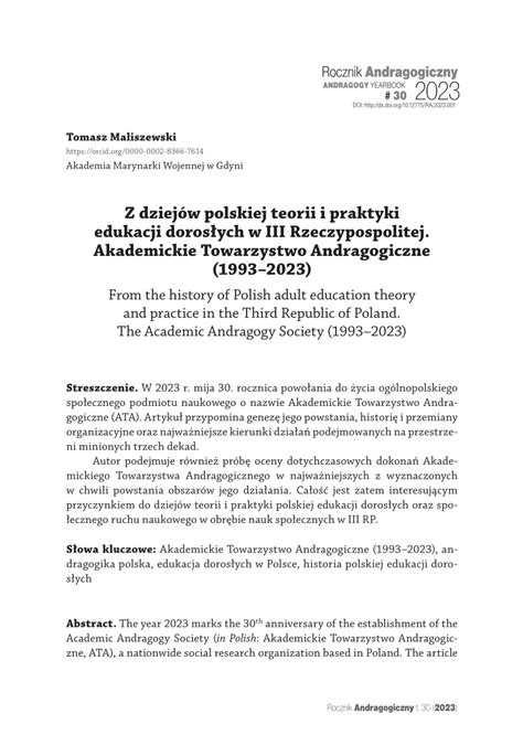 Pdf Z Dziej W Polskiej Teorii I Praktyki Edukacji Doros Ych W Iii