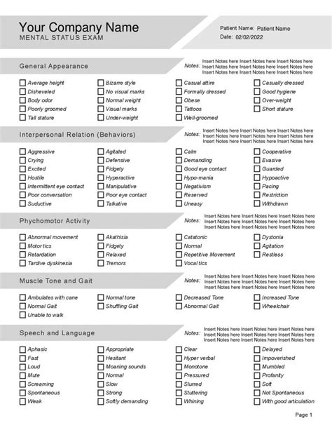 Mental Status Exam Editable Fillable Printable Pdf