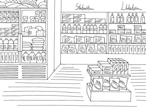 Grocery Store Shop Interior Color Graphic Sketch Illustration Vector